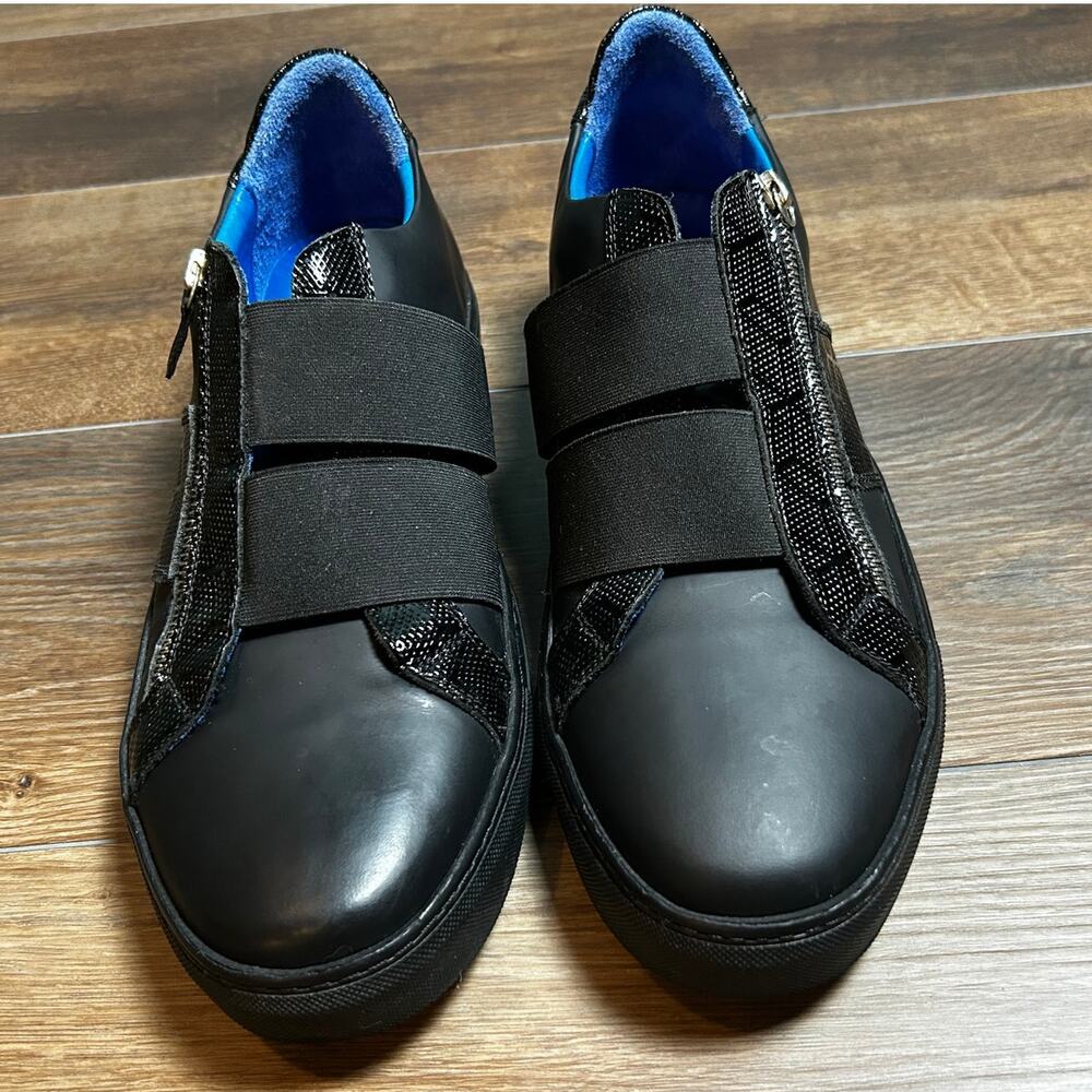 MACEOO Paris Black with Patent Trim Mens Leather Low Top Sneakers Size 11